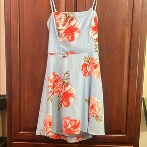 Floral Blue and Red Kids Dress